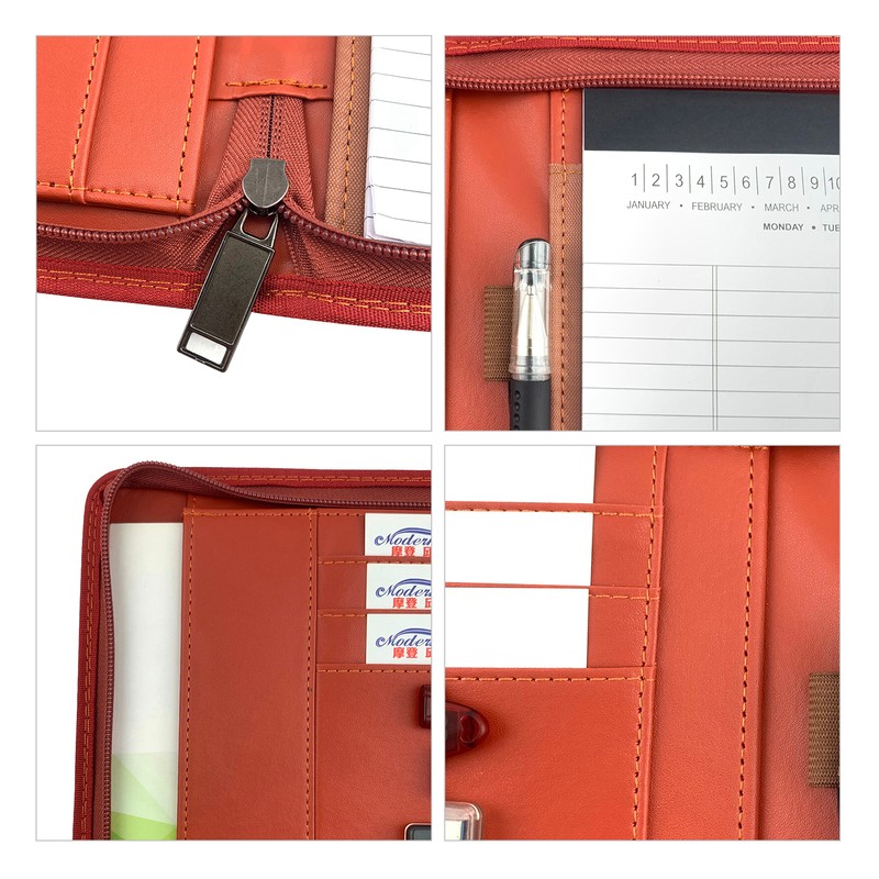 Zippered Padfolio A4 PU Leather Portfolio Organizer with Calculator for