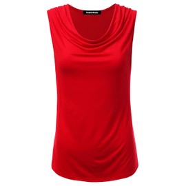 FASHIONOLIC Women's Cowl Neck Ruched Draped Sleeveless Stretchy Blouse Casual Tank Top (Made in USA) (PHI419) RED 2X