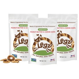 4Legz Peanut Butter & Carob Chips Dog Treats – Healthy, Crunchy, Vegan Biscuits with Whole & Real Ingredients – All Natural & USA‐Baked, (7 Ounce, Pack of 3)