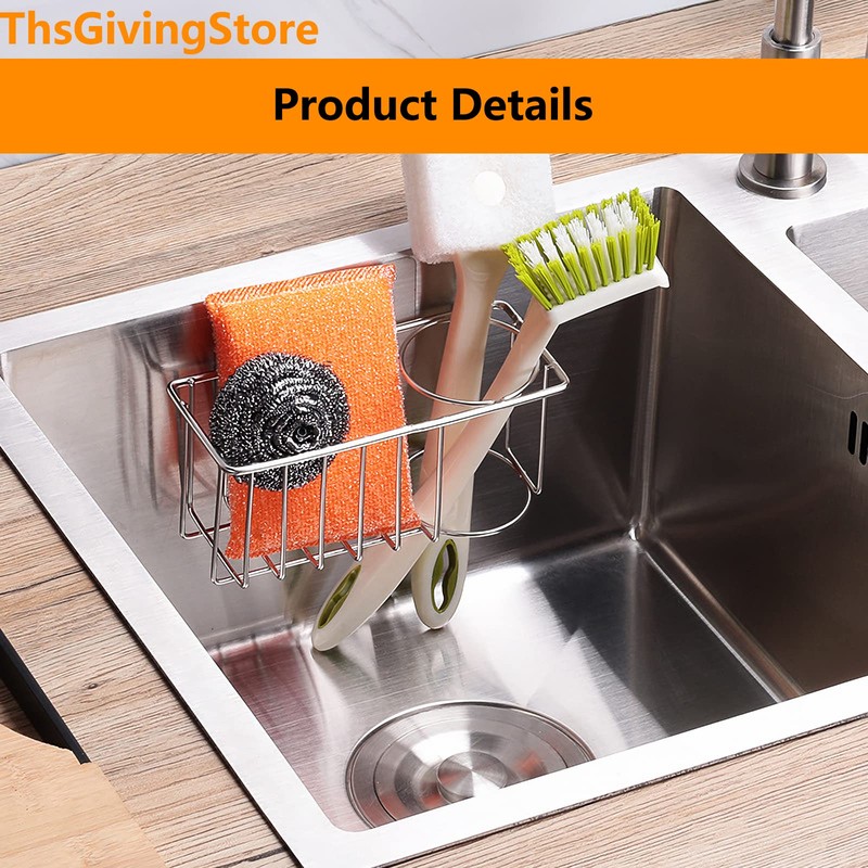 ThsGivingStore Suction Sink Sponge Holder with Brush Holder, 2-in-1 Adhesive