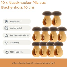 HOFMEISTER® Mushroom Nutcracker Made of Beech Wood, Handmade in Europe, Cracks Each Nut with Little Strength, Ideal for Children, Nut Shells Stay in the Cracker