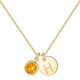 Hidepoo Birthday Gifts for Women - Initial Birthstone Necklace for Women, Tiny Disc Initial H Necklace Citrine Birthstone Necklace Birthstone Disc Initial Necklace for Women Birthday Gifts