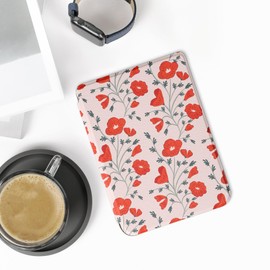 kwmobile Case Compatible with Kobo Clara 2E / Tolino Shine 4 Case - eReader Cover - Poppy Red/Green/Beige