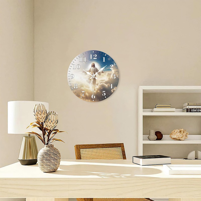 Identiy Jesus Christ Ascending Round Wall Clock Non-Ticking Battery Operated,12