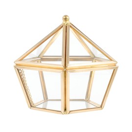 NUOBESTY - Caja de recuerdo de vidrio dorado con forma de pirámide, organizador de joyas de vidrio clásico, caja decorativa con tapa de cambiador, para almacenamiento, anillos, pulsera, decoración de boda