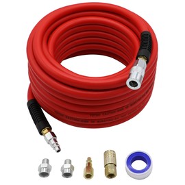 YOTOO Air Hose 1/2 in. x 50 ft, 300 PSI Hybrid Air Compressor Hose, Heavy Duty, Lightweight, Kink Resistant, All-Weather Flexibility with Bend Restrictors, 3/8" and 1/4" Air Fittings Kit, Red