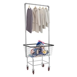 LyeXD Wire Laundry Cart on Wheels, 27 * 22 * 67in Laundry Basket Rolling Laundry Basket Wire Basket Cart with Hanging Rack, Commercial Laundry Basket Cart with 5'' Casters for Home, Hotel, Bathroom