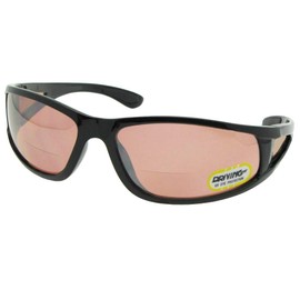 Wrap Around Non Polarized Driving Lens Bifocal Sunglasses B132 (Shiny Black Frame, 2.50)
