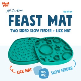 West Paw Seaflex Bubbles Feast Mat – All-in-One, Slow Feeder, Lick Mat – Encourages Foraging & Food Exploration - Engages Picky Eaters & Slow Feeding - Versatile – Easy to Clean, Non-Toxic - Kelp