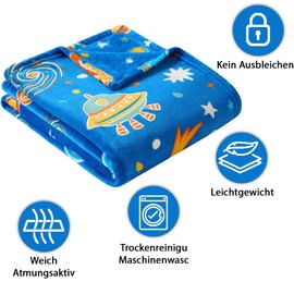 Liofeve - Cuddly blanket for children, glow in the dark, 127 x 152 cm, perfect for children's room, sofa and travel (space)