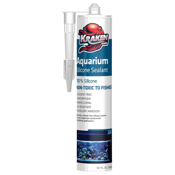 Kraken Bond 100% Silicone Aquarium Safe Sealant - Waterproof Bond to Glass, Non-Toxic Aquarium Sealer Clear for Freshwater & Saltwater Aquarium | 1 Pack, 10.1 Fl. Oz. Cartridge