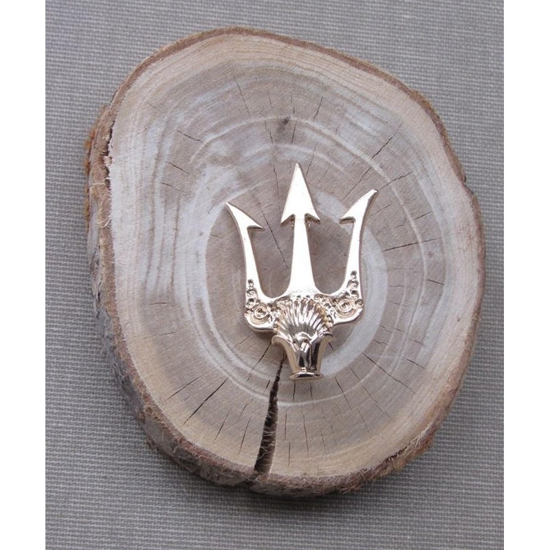 Gold Plated Steel Trident Style Poseidon Brooch Pin 5cm x