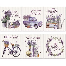 6 Pcs Swedish Kitchen Dish Cloths Kitchen Towels Reusable Sponge Cleaning Cloths Wipes Absorbent Dish Cloth Quick Drying Washable Decorative Tea Towels No Odor Bar Hand Towel (Lavender)
