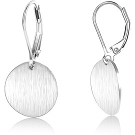 Sterling Silver Dangle Earrings for Women,Hypoallergenic Flat Brushed Leverback Earrings Lightweight Circle Disc Coin Geometric Drop Earring Jewelry for Women