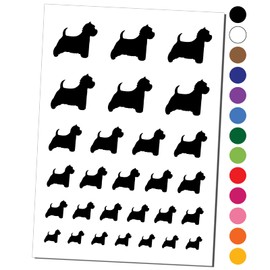 Westie West Highland White Terrier Dog Solid Temporary Tattoo Water Resistant Fake Body Art Set Collection - Black (One Sheet)