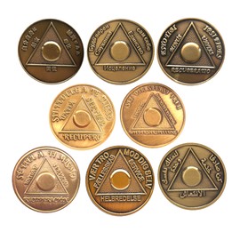Foreign Language Alcoholics Anonymous AA Coins: Unique Sobriety Gifts in 8 Languages with Gift Box - Available for All Years