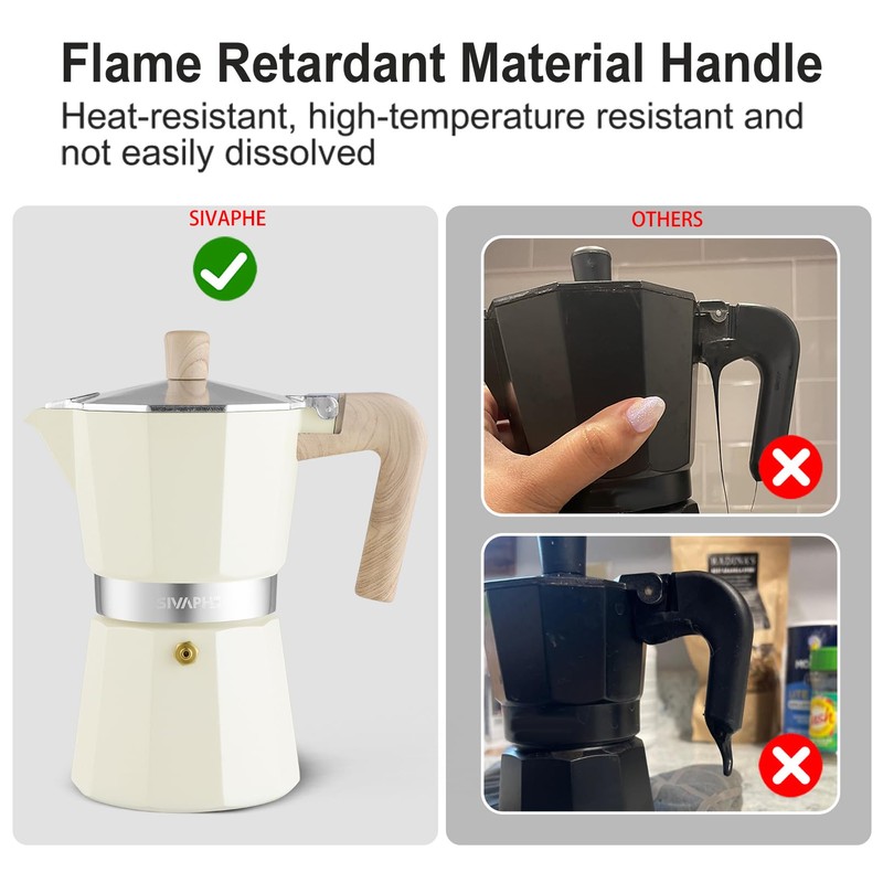 Sivaphe Aluminum Moka Pot 6 Espresso Cups, Percolator Espresso and