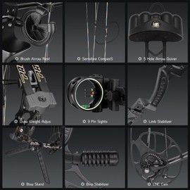 Lightweight Compound Bow and Archery Sets for Adults and Teens ，Right Hand Archery Compound Bows 0-70 lbs Draw Weight Adjustable for Beginners，23.5"-31" Draw Length，Hunting Bow Kit for Beginner