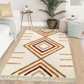 Uphome Boho Area Rug 4'x6' Diamond Tufted Washable Living Room Rug with Tassels Soft Cotton Woven Nursery Rug Modern Farmhouse Colorful Indoor Carpet for Entryway Bedroom Kitchen Office