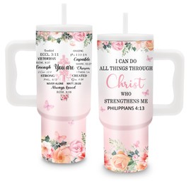 Christian Gifts for Women - 24 oz Christ Tumbler with Handle and Straw, Insulated Stainless Steel Cup, Leakproof, Spiritual Religion Biblical Church Travel Mug, Fits Car Cup Holders, Keeps Drinks Cold