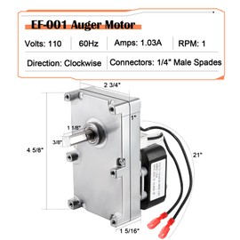 Hiorucet 1RPM EF-001 Auger Motor Replacement Parts for Enviro EF5 Evolution, EF4, EF3, EF2, EF1, M55, Empress FS & FPI, M55C, Meridian, Mini, Milan, P3, P4 and Vistaflame VF100, VF55 Pellet Stoves.