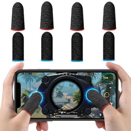 HREDZEO Finger Sleeves for Gaming,8 PCS Silver Fibber Thumb Sleeves Gaming Anti False Touch Screen Thumb Sleeves Pro Gaming Finger Gloves for Mobile Game Competition(Red+Blue)