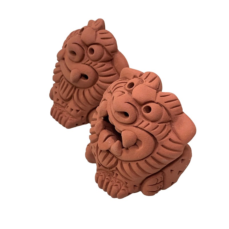 Okinawa Souvenir Shisa Figurine Mini Entrance Pair Unglazed Play Shisa