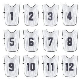 PATIKIL Soccer Training Vest, 12 Pack Team Sports Pinnies Reversible Numbered Soccer Practice Pennies Jerseys Bibs with Belt for Adult, 25 Inch White