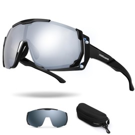 Odoland Cycling Sunglasses UV400 Magnetic Interchangeable Lenses Polarized Sport Sunglasses for Driving Cycling Baseball Outdoor Sports for Men Women Silver