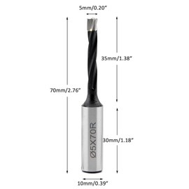TANOMATE 5mm Diameter Carbide 3 Flute Drills Brad Point Boring Bit, 5mm Dia × 70mm Long × 10mm Shank Right Hand