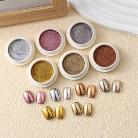 JERCLITY 6 Jars of Chrome Nail Powder 6 Color Holographic Mirror Gradient Effect Powder Gold Silver Champagne Gold Light Purple Metallic Nail Powder Glitter Nail Pigment Powder with 6 Sponge Sticks