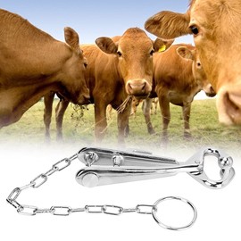Joyzan Cow Nose Plier, Steel Cattle Bull Ring Lead Bovine Clip Pulling Clamp Traction Force Tool with Chain Metal Animals Locking Equipment Accessory for Farm Ranch Veterinary Livestock Silver