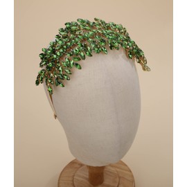 Sither Bridal Crystal Headband for Wedding Party Silver Large Crystal Headpiece Hair Accessories for Bride Hair Clips for Prom Party Gift (gold green)