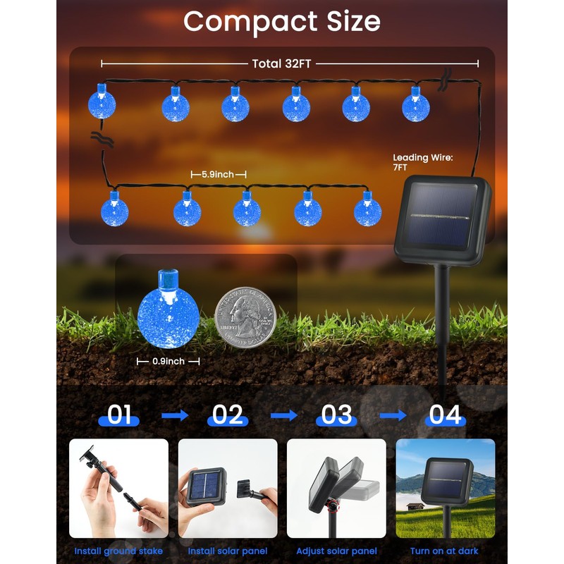 LORRYTE 2-Pack 120 LED Blue Solar String Lights Outdoor -