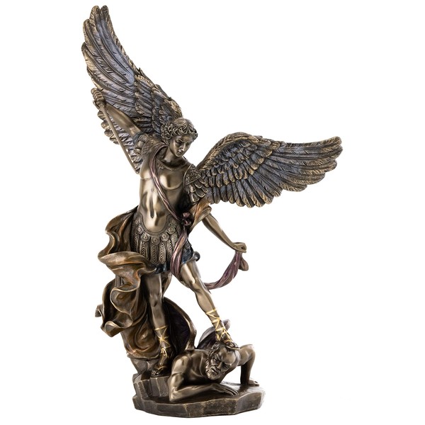 Top Collection Archangel St. Michael Statue - Michael Archangel of Heaven Defeating Lucifer in Premium Cold-Cast Bronze - 14.5-Inch Collectible Angel Figurine