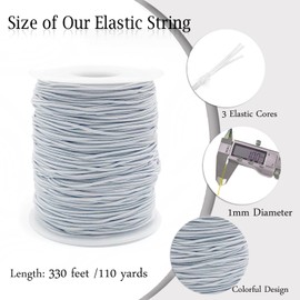 1mm Elastic Cord for Bracelets Necklaces, Cakasi 110 Yards Sturdy Stretchy Elastic Cord for Jewelry Making, Necklaces, Beading - White