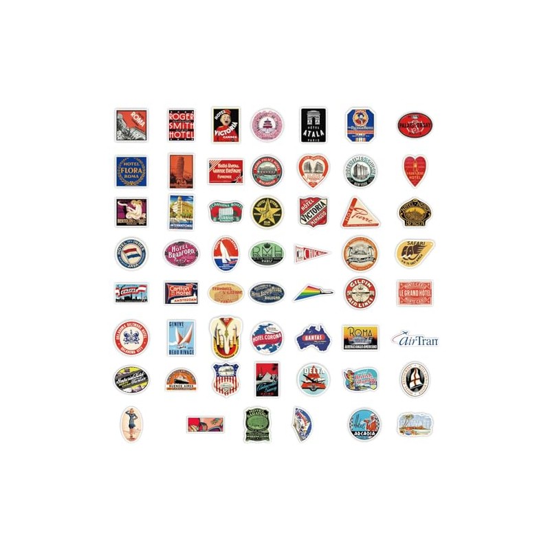 52PCS, Vintage Hotel Label Stickers, Waterproof Retro Travel Decals