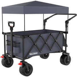 3 in 1 Collapsible Wagon with 300lbs Weight Capacity,150L Heavy Duty Utility Cart with Removable Canopy,with Big All-Terrain Beach Wheels & Drink Holders,Gray