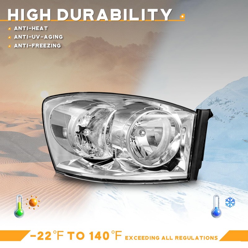 WEELMOTO Headlight Assembly for 2006-2008 Dodge Ram 1500/2500/3500; 2009 Ram