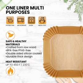 HiFEN® 50PCS Square Air Fryer Liners, 20cm Disposable Non-Stick Paper Sheets, Baking Parchment Paper for Ninja Dual Zone AF300UK AF400UK, COSORI, Tower – Oil-Proof Air Fryer Insert Liners