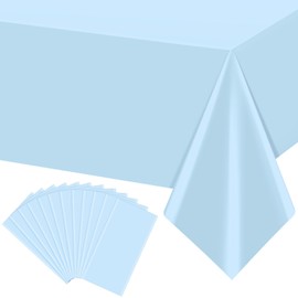 YIDAKO 12Pcs Light Blue Tablecloths,Disposable Plastic Tablecloth,Waterproof Baby Blue Rectangle Table Cover for Graduation Birthdays Weddings Anniversary Party Decorations,54 x 108 Inch