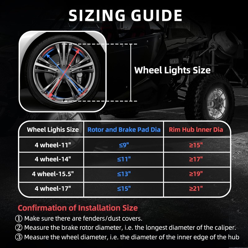 Tavaray 4PCS 14" Pure White Wheel Lights Adjustable 6500K Ultra-Bright