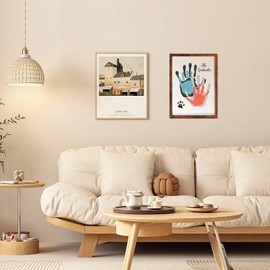 PUDEKO Family Handprint Kit,DIY Colorful Craft Keepsake Family Art Baby Newborn Hand and Footprint Wooden Frame for Home Decor Family Gifts Set(5 Sheets with 8 Colors) (Wood)