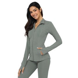 Yogalicious Womens Ultra Soft Lightweight Full Zip Yoga Jacket with Pockets - Mulled Basil Nude Tech - Medium