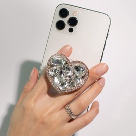 OnTheGrip Cute Cubic Diamond Heart Shape Design Collapsible Expandible Mobile Phone Grip Stand Holder for Smartphone Tablet Cell Phone Accessory (Gold Small)