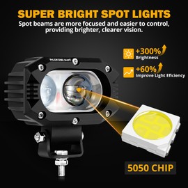Auxbeam 4 Inch LED Square Pod Light, 60W White Spot Beam Driving Fog Light with DT Wiring Harness for Jeep Wrangler Truck Pickup SUV ATV UTV