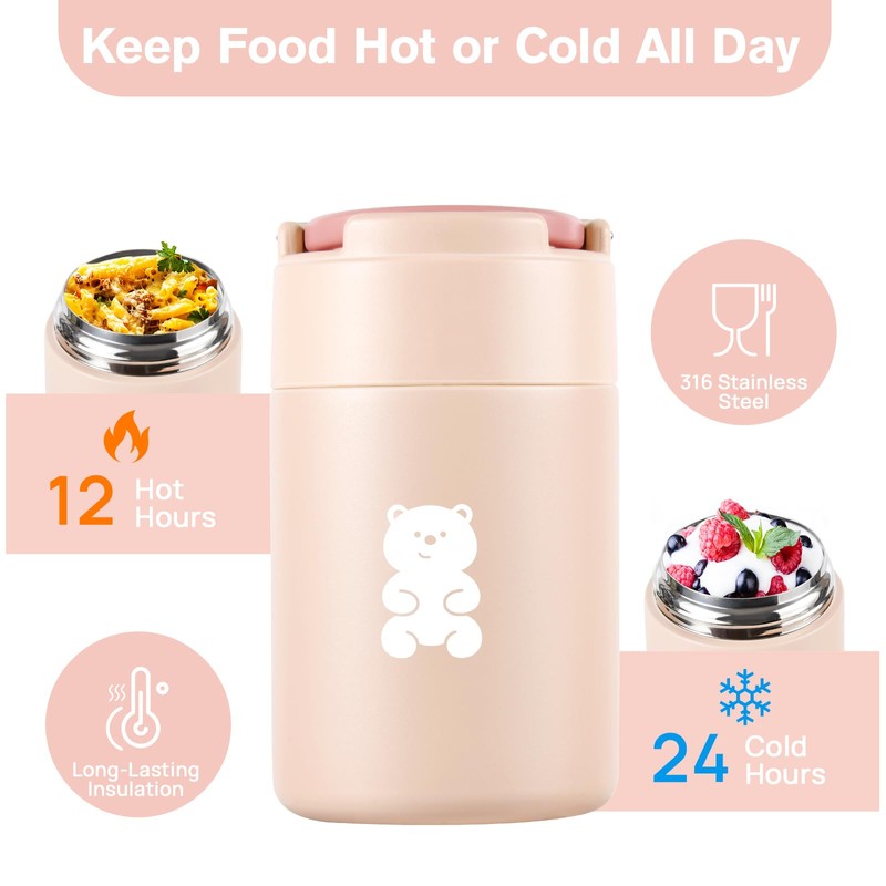 Thermo Food Container - Insulated Lunch Box with Foldable Fork&