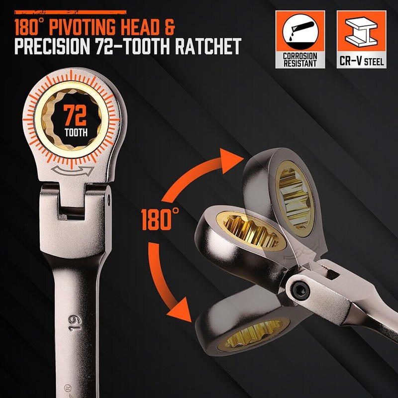 HORUSDY Flexible Head Ratchet Spanner, 10MM Metric Wrench Ratcheting Combination