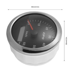 ABS + Stainless Steel Speedometer for Boat Boats, 85 mm GPS Speedometer 0-60 km/h LCD Display Odometer with Adjustable Backlight for Cars Boats 9-32 V DC (Black)