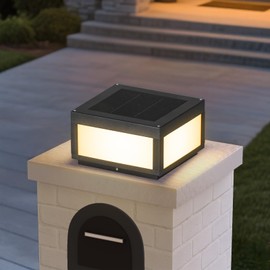 MVBT Solar Post Lights, 11.8" Pillar Light Outdoor, Modern Column Lights, Fence Posts Cap Lamp Solar Powered, Square 3000K LED Light Fixture IP54 Waterproof for Garden Deck Patio Outside Lighting